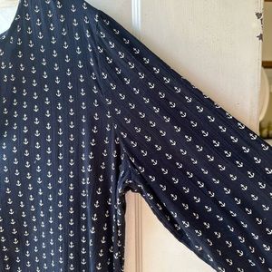 J Crew navy beach swim coverup w white anchor pattern & V neck